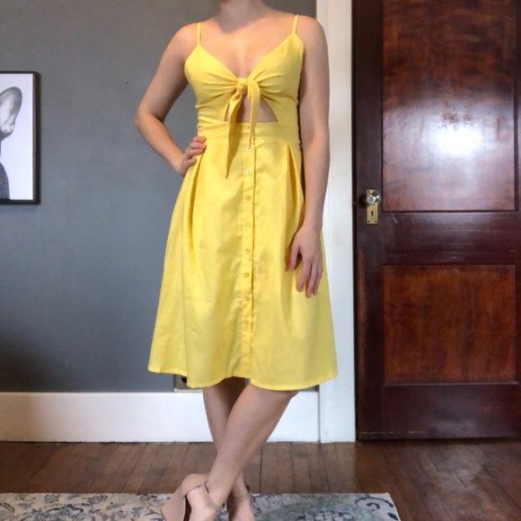yellow tie front dress